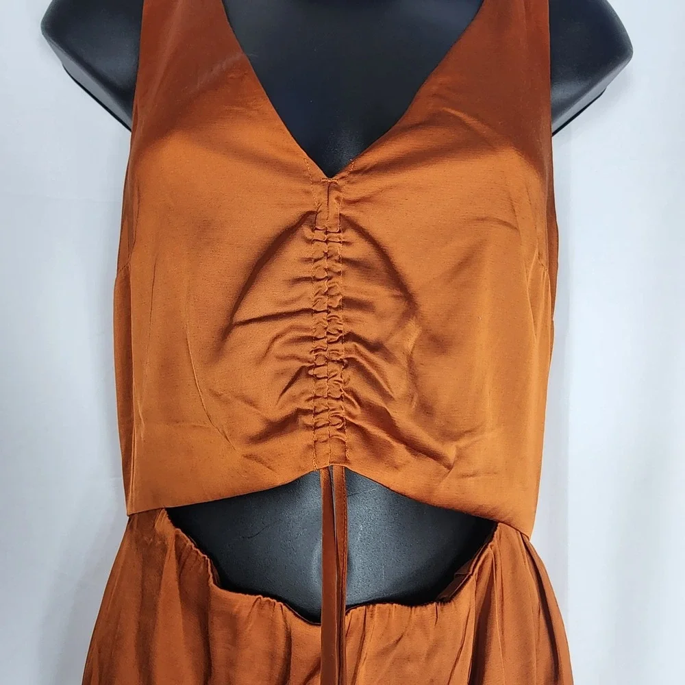Abercrombie & Fitch Cutout Maxi Dress Womens Small Tall Indie Satin Minimalist‎